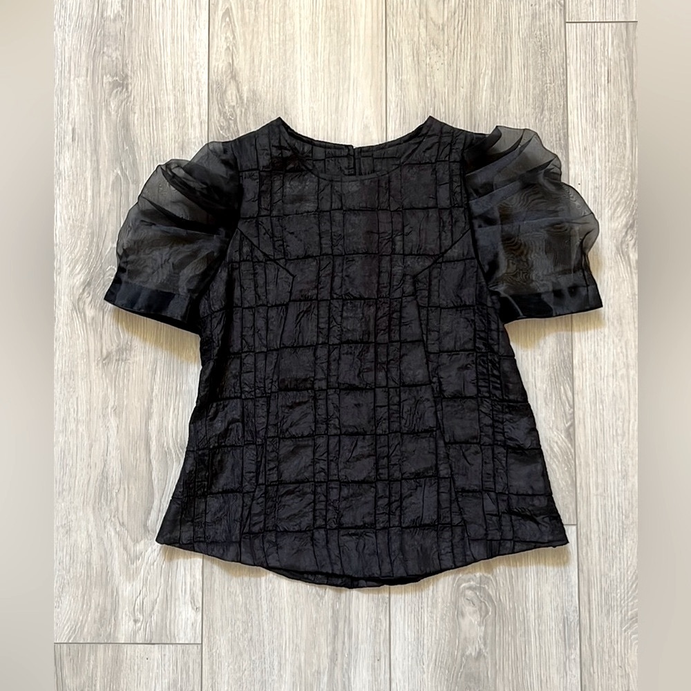 Blouse with See-Through Puff Sleeves, XS